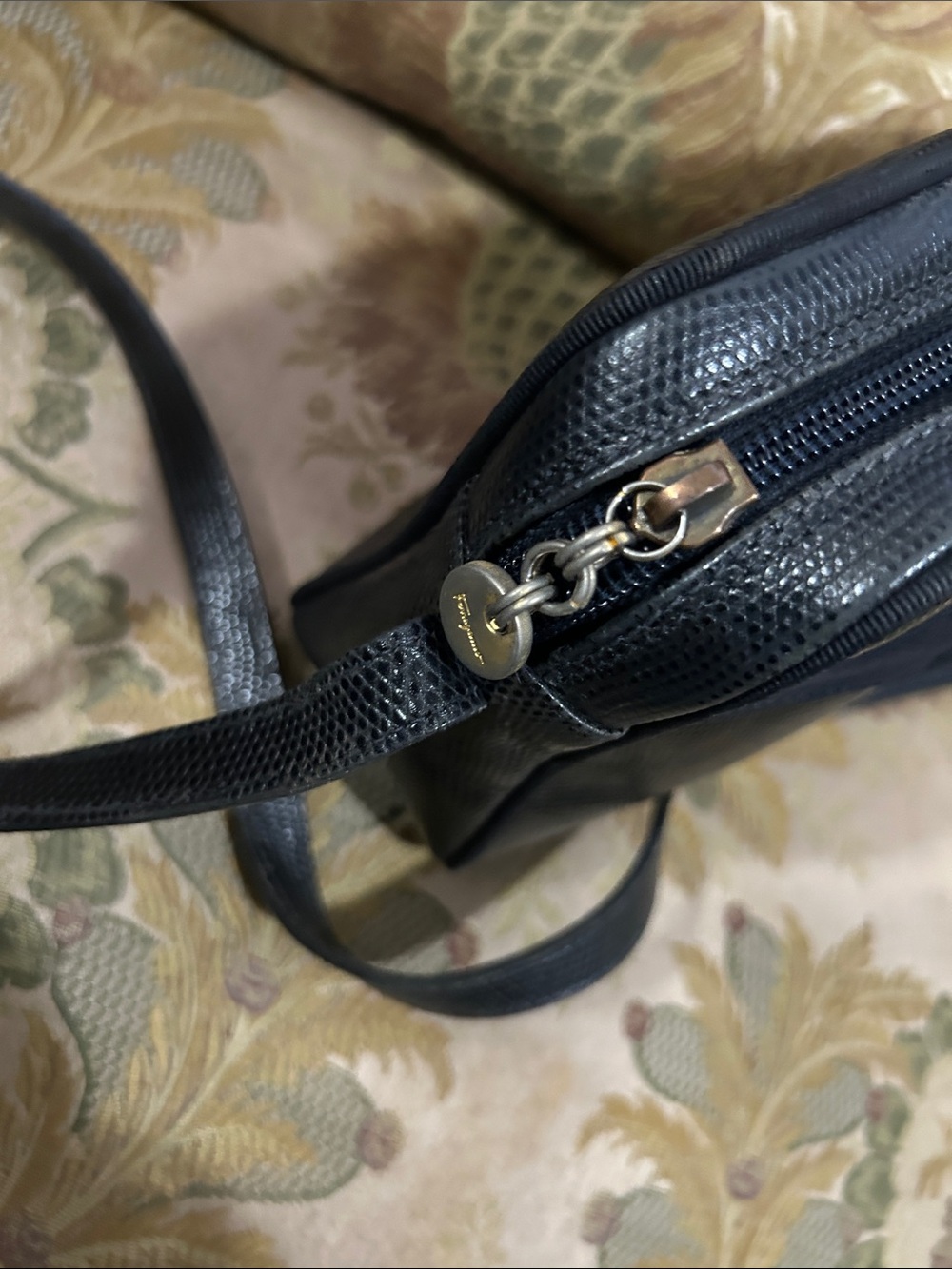 Salvatore Ferragamo vinBlack Lizard-Embossed Leather Crossbody with Gold Buckle - Picture 3 of 12
